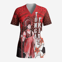 The First King Of Tonga Scrub Top Tongan Pride LT05 Adult Red - Polynesian Pride