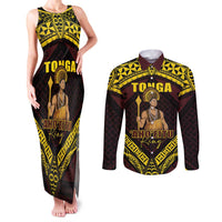 Tonga First King Couples Matching Tank Maxi Dress and Long Sleeve Button Shirt Ahoeitu Know Your Roots