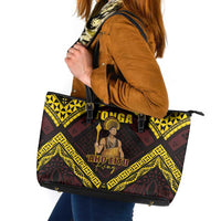 Tonga First King Leather Tote Bag Ahoeitu Know Your Roots LT05 Maroon - Polynesian Pride