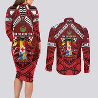 Tonga Emancipation Day Couples Matching Long Sleeve Bodycon Dress and Long Sleeve Button Shirt Tongan Kupesi Pattern