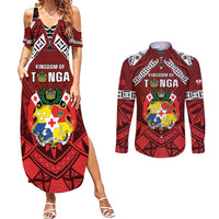 Tonga Emancipation Day Couples Matching Summer Maxi Dress and Long Sleeve Button Shirt Tongan Kupesi Pattern