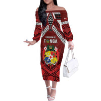 Tonga Emancipation Day Family Matching Off The Shoulder Long Sleeve Dress and Hawaiian Shirt Tongan Kupesi Pattern