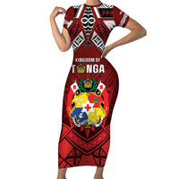 Tonga Emancipation Day Short Sleeve Bodycon Dress Tongan Kupesi Pattern