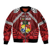 Tonga Emancipation Day Sleeve Zip Bomber Jacket Tongan Kupesi Pattern LT05 Unisex Red - Polynesian Pride