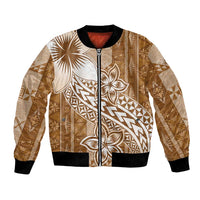 Tonga Kupesi Ngatu Bomber Jacket Vintage Brown Plumeria LT05 Unisex Brown - Polynesian Pride