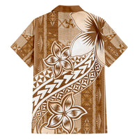 Tonga Kupesi Ngatu Family Matching Long Sleeve Bodycon Dress and Hawaiian Shirt Vintage Brown Plumeria