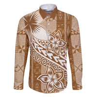 Tonga Kupesi Ngatu Family Matching Long Sleeve Bodycon Dress and Hawaiian Shirt Vintage Brown Plumeria