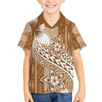 Tonga Kupesi Ngatu Family Matching Off Shoulder Short Dress and Hawaiian Shirt Vintage Brown Plumeria