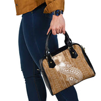 Tonga Kupesi Ngatu Shoulder Handbag Vintage Brown Plumeria