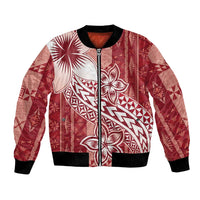 Tonga Kupesi Ngatu Bomber Jacket Vintage Red Plumeria LT05 Unisex Red - Polynesian Pride