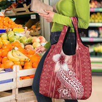 Tonga Kupesi Ngatu Grocery Bag Vintage Red Plumeria