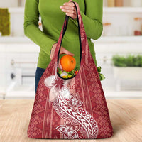 Tonga Kupesi Ngatu Grocery Bag Vintage Red Plumeria