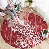 Tonga Kupesi Ngatu Round Carpet Vintage Red Plumeria