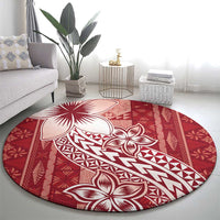 Tonga Kupesi Ngatu Round Carpet Vintage Red Plumeria