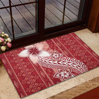 Tonga Kupesi Ngatu Rubber Doormat Vintage Red Plumeria LT05 - Polynesian Pride