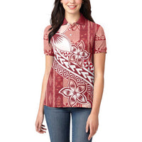 Tonga Kupesi Ngatu Women Polo Shirt Vintage Red Plumeria