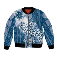 Tonga Kupesi Ngatu Bomber Jacket Vintage Blue Plumeria LT05 Unisex Blue - Polynesian Pride