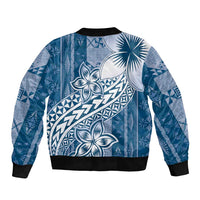 Tonga Kupesi Ngatu Bomber Jacket Vintage Blue Plumeria LT05 - Polynesian Pride