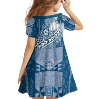 Tonga Kupesi Ngatu Family Matching Mermaid Dress and Hawaiian Shirt Vintage Blue Plumeria