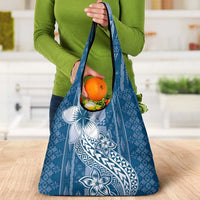 Tonga Kupesi Ngatu Grocery Bag Vintage Blue Plumeria