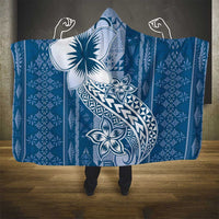 Tonga Kupesi Ngatu Hooded Blanket Vintage Blue Plumeria