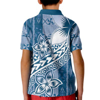 Tonga Kupesi Ngatu Kid Polo Shirt Vintage Blue Plumeria