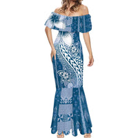 Tonga Kupesi Ngatu Mermaid Dress Vintage Blue Plumeria