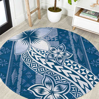 Tonga Kupesi Ngatu Round Carpet Vintage Blue Plumeria