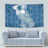 Tonga Kupesi Ngatu Tapestry Vintage Blue Plumeria
