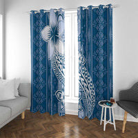 Tonga Kupesi Ngatu Window Curtain Vintage Blue Plumeria