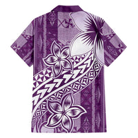 Tonga Kupesi Ngatu Family Matching Off Shoulder Maxi Dress and Hawaiian Shirt Vintage Purple Plumeria