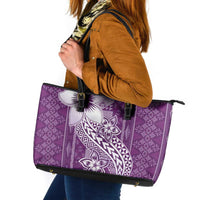 Tonga Kupesi Ngatu Leather Tote Bag Vintage Purple Plumeria