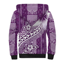Tonga Kupesi Ngatu Sherpa Hoodie Vintage Purple Plumeria