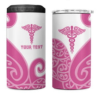 Personalised New Zealand Nurse 4 in 1 Can Cooler Tumbler Maori Koru Pink Version