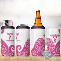 Personalised New Zealand Nurse 4 in 1 Can Cooler Tumbler Maori Koru Pink Version