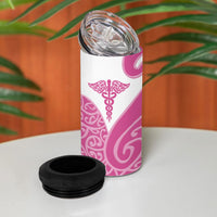 Personalised New Zealand Nurse 4 in 1 Can Cooler Tumbler Maori Koru Pink Version