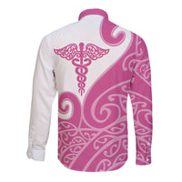Personalised New Zealand Nurse Long Sleeve Button Shirt Maori Koru Pink Version LT05 - Polynesian Pride