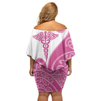 Personalised New Zealand Nurse Off Shoulder Short Dress Maori Koru Pink Version