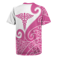 Personalised New Zealand Nurse Rugby Jersey Maori Koru Pink Version
