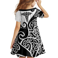 Personalised New Zealand Nurse Family Matching Long Sleeve Bodycon Dress and Hawaiian Shirt Maori Koru Black Version