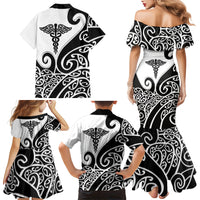 Personalised New Zealand Nurse Family Matching Mermaid Dress and Hawaiian Shirt Maori Koru Black Version