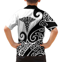 Personalised New Zealand Nurse Family Matching Puletasi and Hawaiian Shirt Maori Koru Black Version