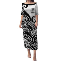 Personalised New Zealand Nurse Family Matching Puletasi and Hawaiian Shirt Maori Koru Black Version