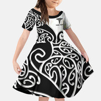 Personalised New Zealand Nurse Family Matching Short Sleeve Bodycon Dress and Hawaiian Shirt Maori Koru Black Version