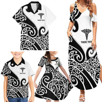 Personalised New Zealand Nurse Family Matching Summer Maxi Dress and Hawaiian Shirt Maori Koru Black Version