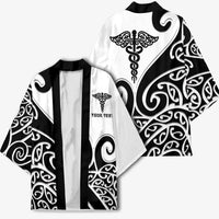 Personalised New Zealand Nurse Kimono Maori Koru Black Version