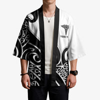 Personalised New Zealand Nurse Kimono Maori Koru Black Version