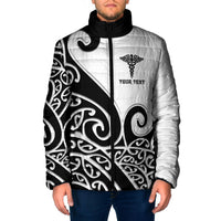 Personalised New Zealand Nurse Padded Jacket Maori Koru Black Version