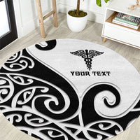 Personalised New Zealand Nurse Round Carpet Maori Koru Black Version