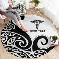 Personalised New Zealand Nurse Round Carpet Maori Koru Black Version